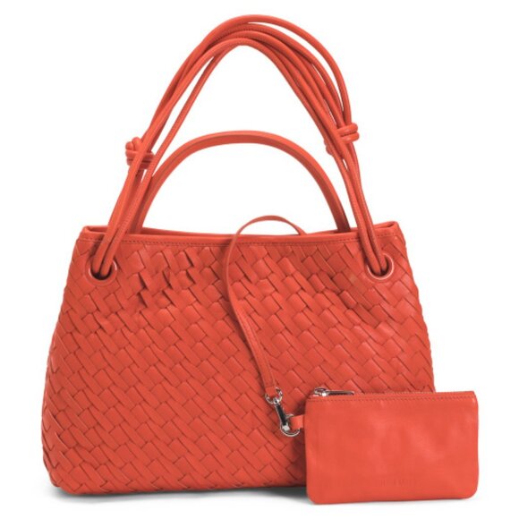 Walter Baker Handbags - WALTER BAKER Leather Hazel Handwoven Multi-compartment Tote With Pouch